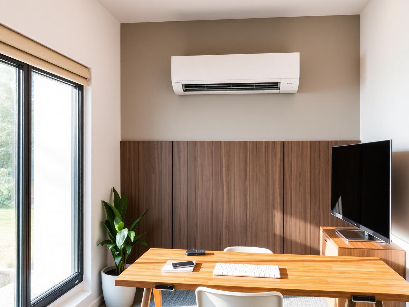 Home office with slim wall-mounted AC